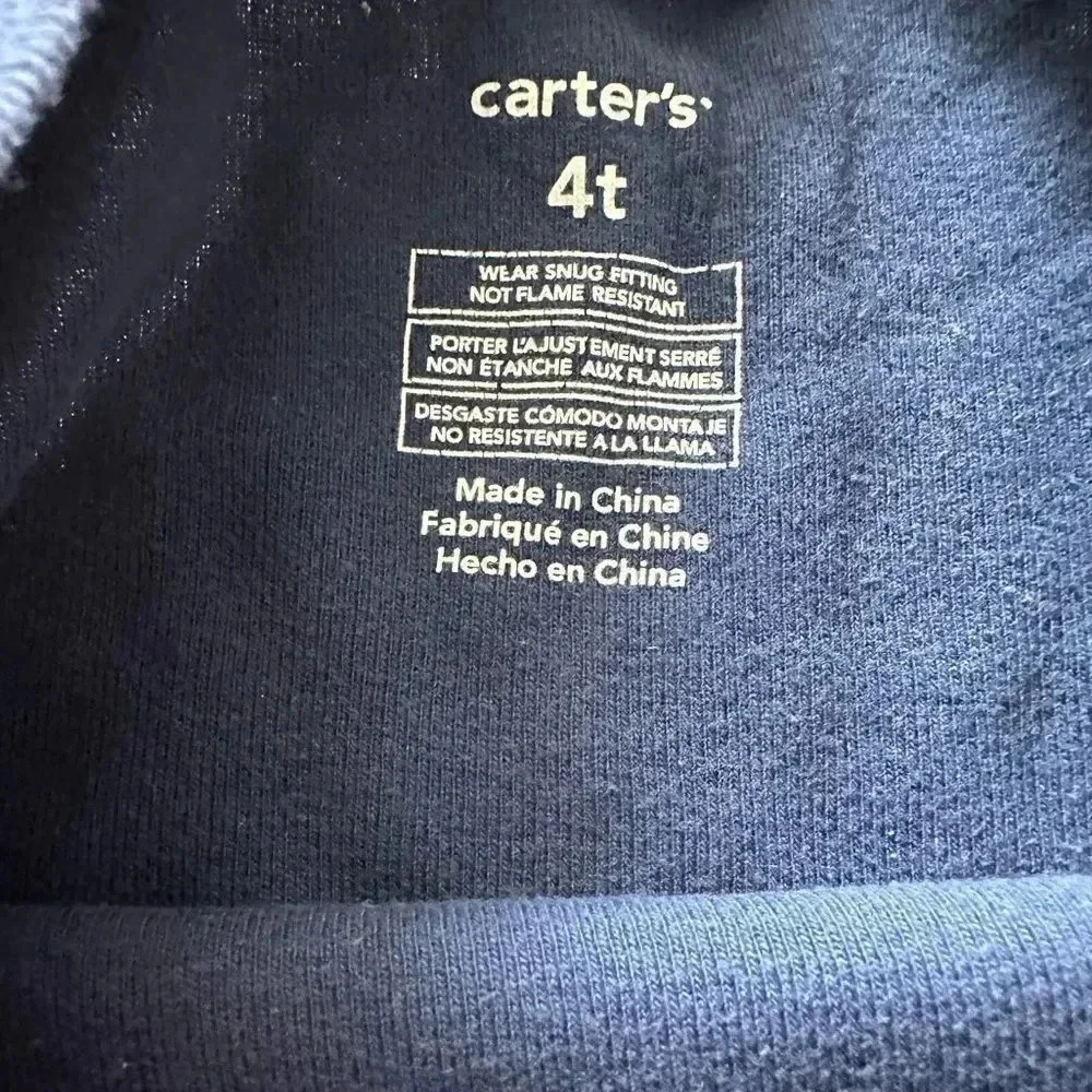 Carter’s pajama set dark blue short long pants and top shark themed size 4